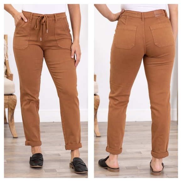 Judy Blue Denim - NWT Judy Blue Garmet Dyed Straight Leg Camel Colored High Waist Jeans, Sz 11/30.